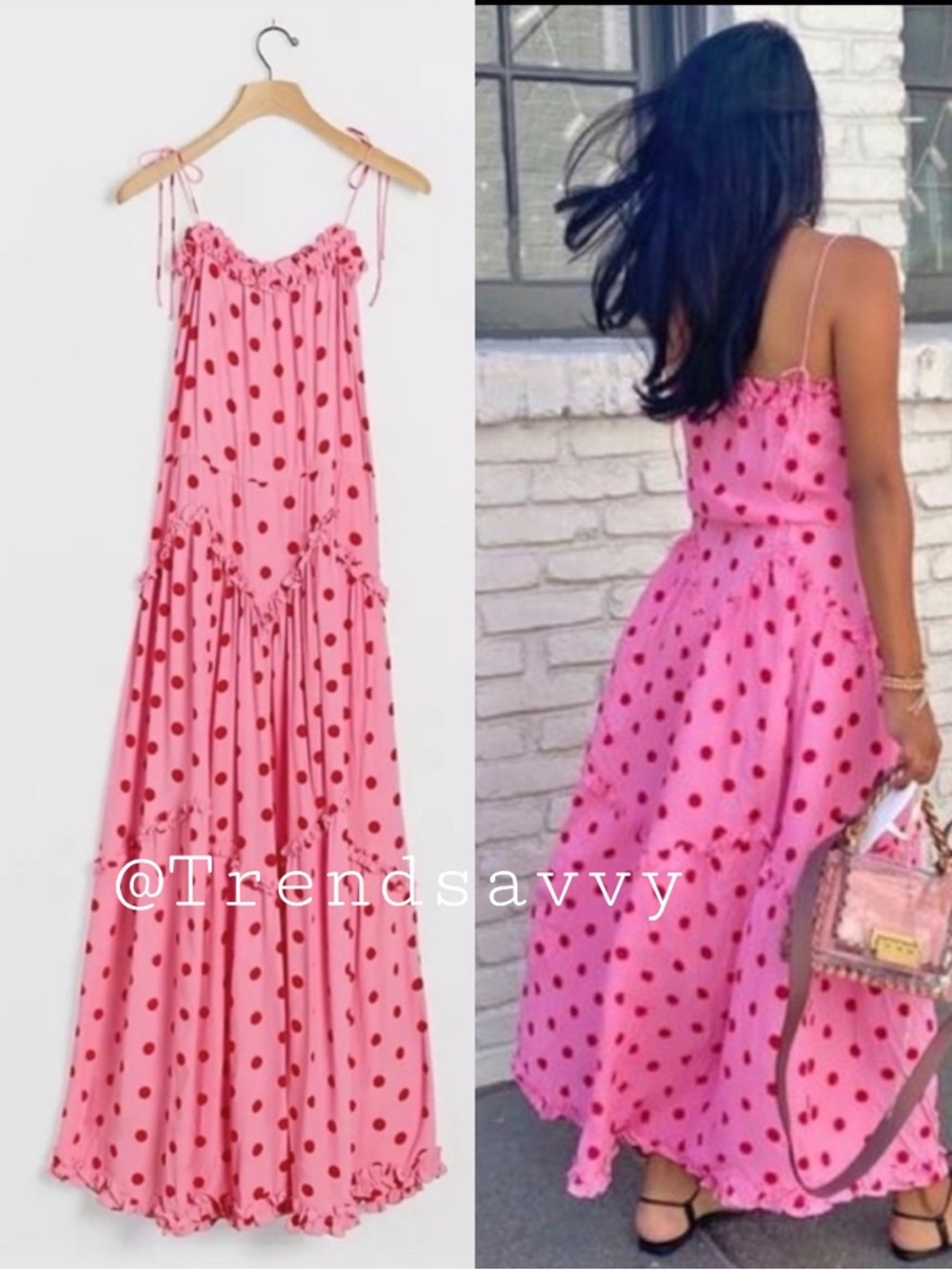 Anthropologie SWF Corisande Pink Polka Dot Ruffle Maxi Dress Garden Party Boho M